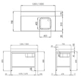 TOPLINE Besleme Tezgâhı, sağda 1 evye, sol taraftan eklenebilir , 1600 x 700 mm