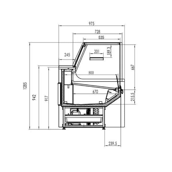 Refrigerated meat counter – 1280 mm with single shelf