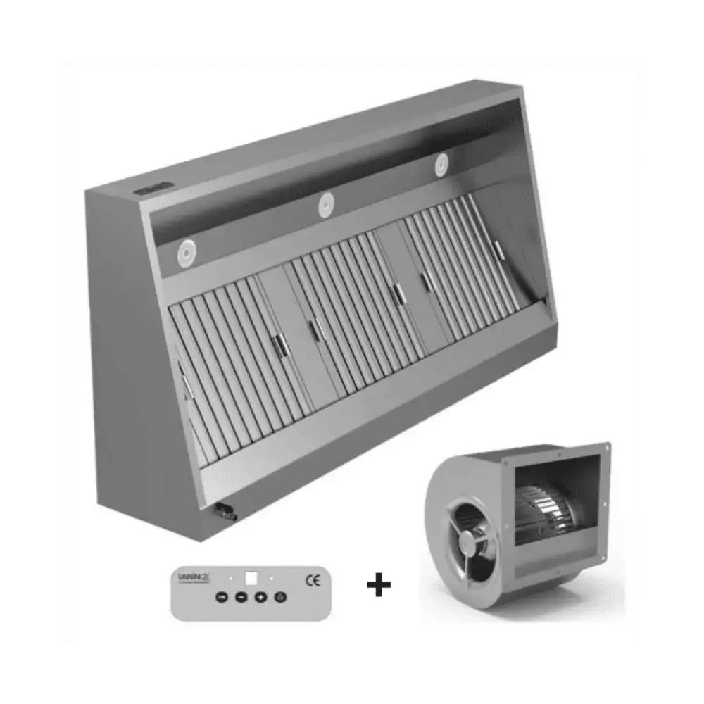 Wandhaube - B2000xT700xH540 - mit Motor, Regler, Filter & Lampe - Gastro-Bedarf24 GmbH